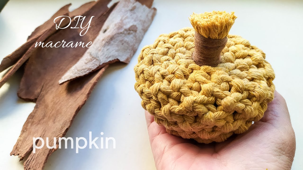 DIY macrame pumpkin tutorial, Halloween decoration, only square knots, step by step for beginners