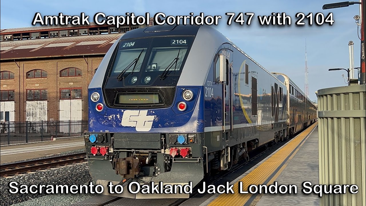 Amtrak Capitol Corridor 747 Train Ride with SC-44 2104 Sacramento to Oakland Jack London Square 4K60