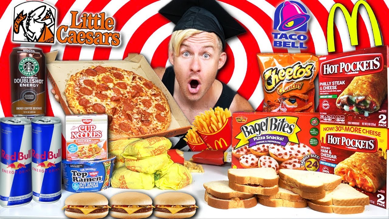 THE ULTIMATE COLLEGE STUDENT DIET CHALLENGE! (12,000+ CALORIES)