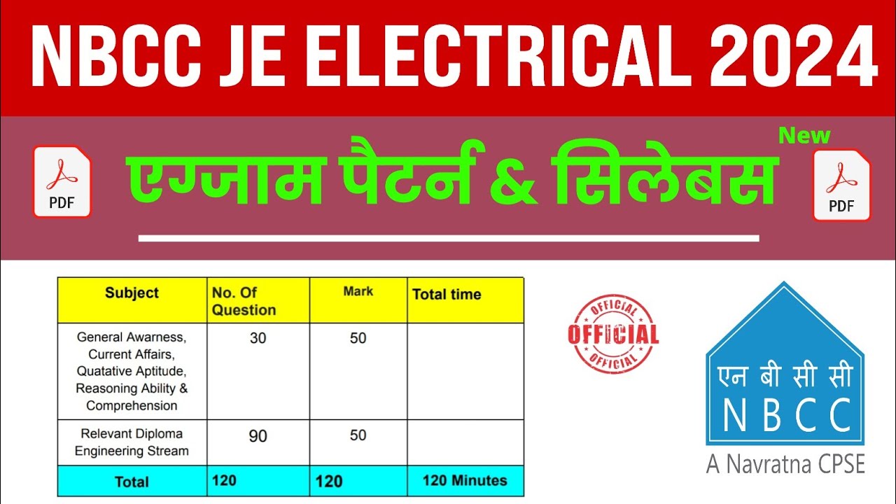 NBCC JE Electrical Syllbus 2024। NBCC JE Official Syllabus 2024। NBCC JE Exam Pattern 2024। NBCC JE
