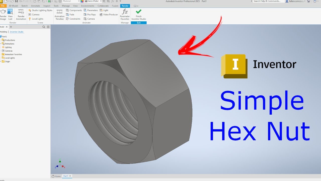 How To Make A Simple Hex Nut | Autodesk Inventor tutorial