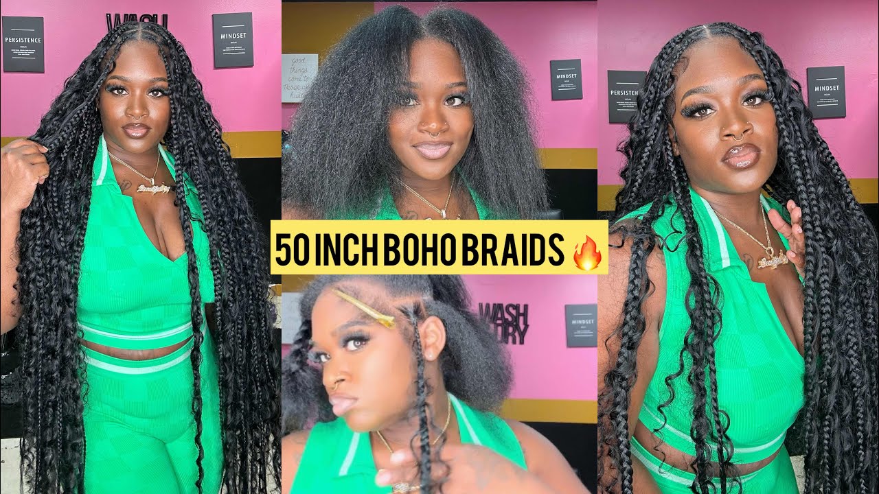50 Inch Knotless Boho Braids 🔥😍First time doing them 🔥| 22” Natural Deep Wave Bundles Ft. CurlsQueen