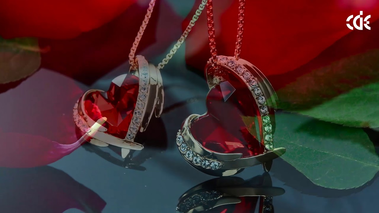 CDE - Pink Angel 18K Rose Gold Red color Swarovski Crystal Heart Pendant Necklace