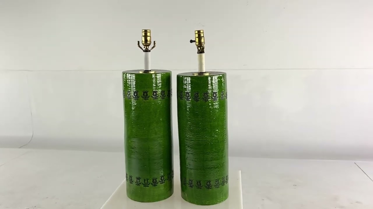 Bitossi Mid Century Green Pottery Lamps - Pair
