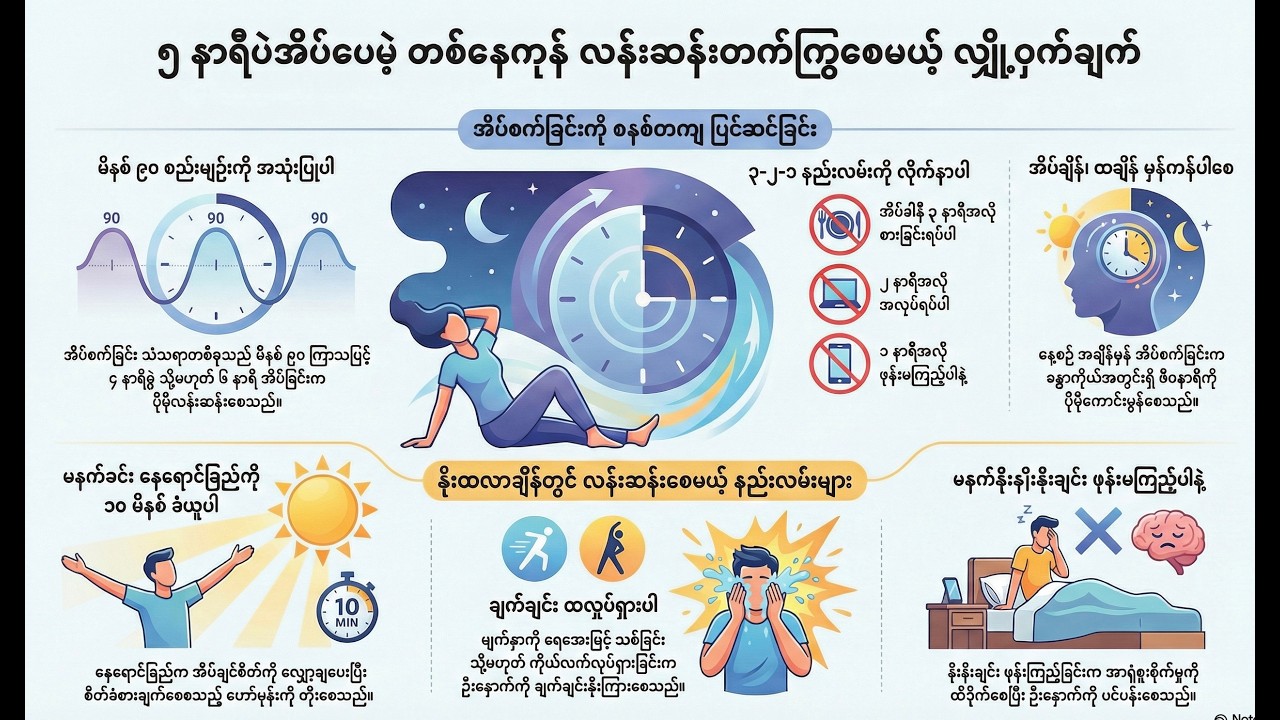 ၅ နာရီပဲ အိပ်ပြီး တစ်နေကုန် လန်းဆန်းနေစေမယ့် သိပ္ပံနည်းကျ လျှို့ဝှက်ချက်များ
