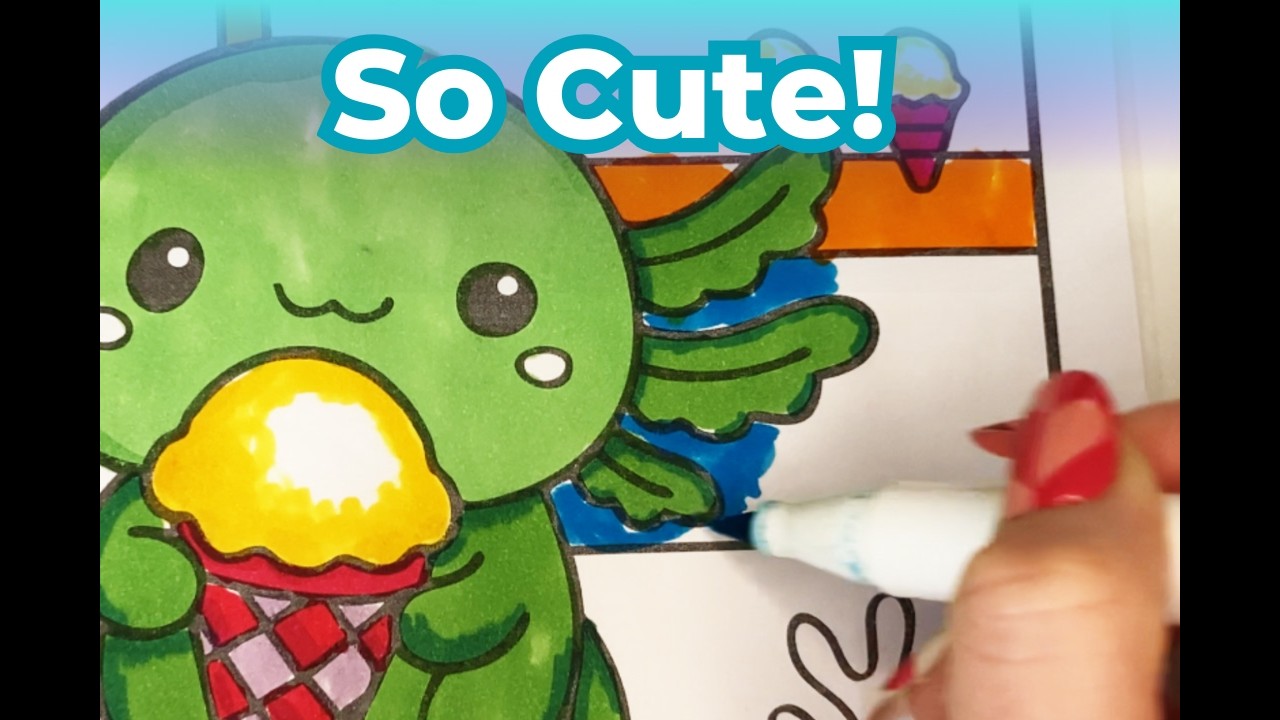 Cute Axolotl Eating Ice Cream 🍦 | Coloring Page for Kids (Relaxing)