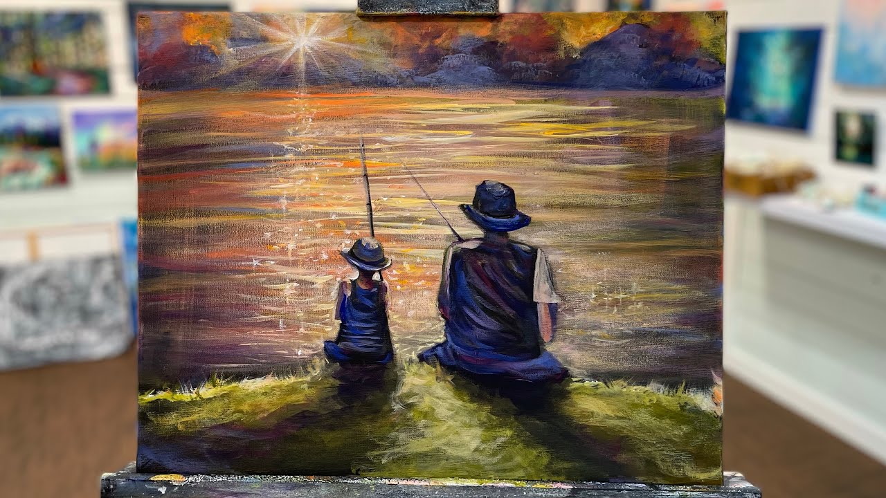 How To Paint “Fishin With Dad” acrylic painting tutorial