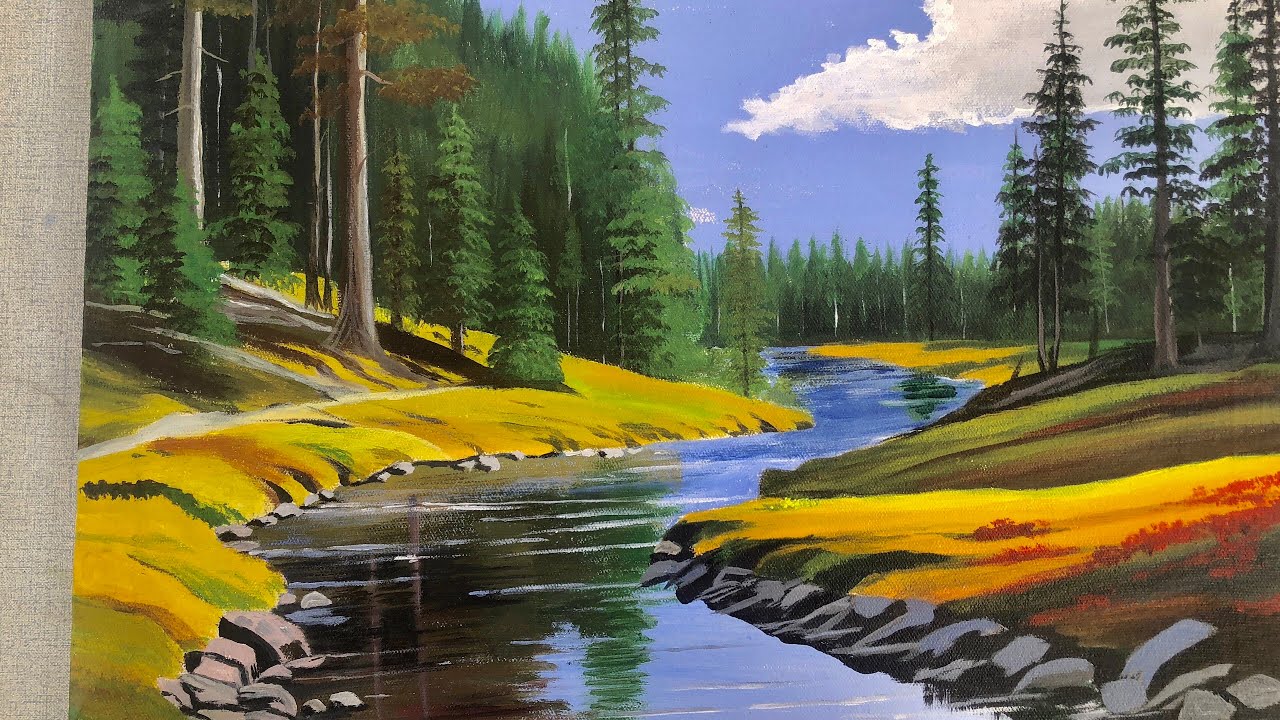 Lake view Scenery Painting | Beautiful Landscape  Acrylic Painting| Landscape painting on Canvas