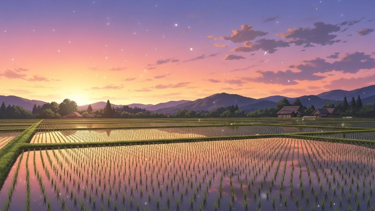 Chill Lofi Soft-Starlight Ambience Drifting Across Rice Terraces Filled With Calm Air