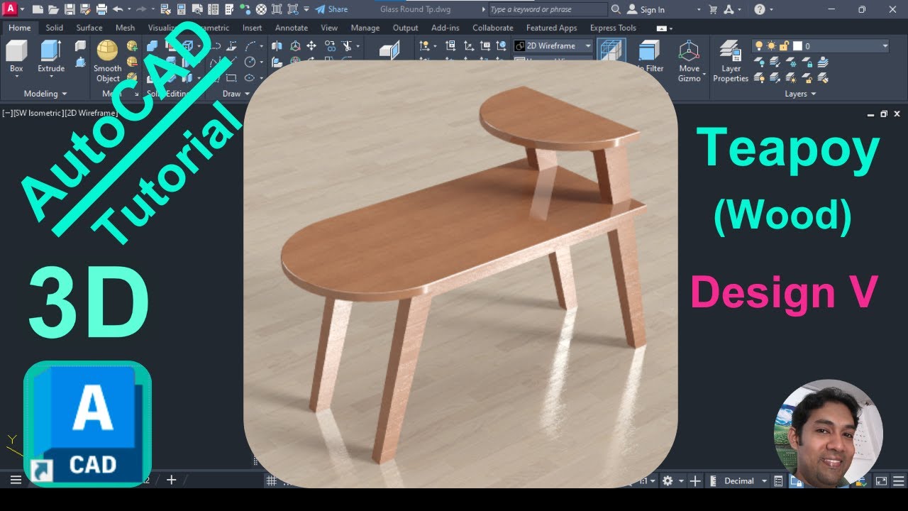 AutoCAD 3D Teapoy (Wood) Design V