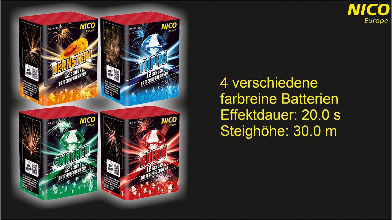Nico Edelstein Mix 4 farbreine Feuerwerksbatterien hintereinander