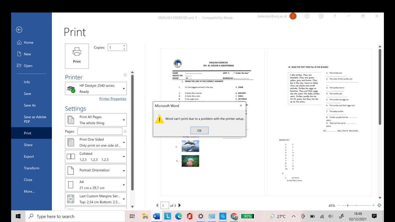 Cara Memperbaiki Word can`t print due to a problem with the printer setup