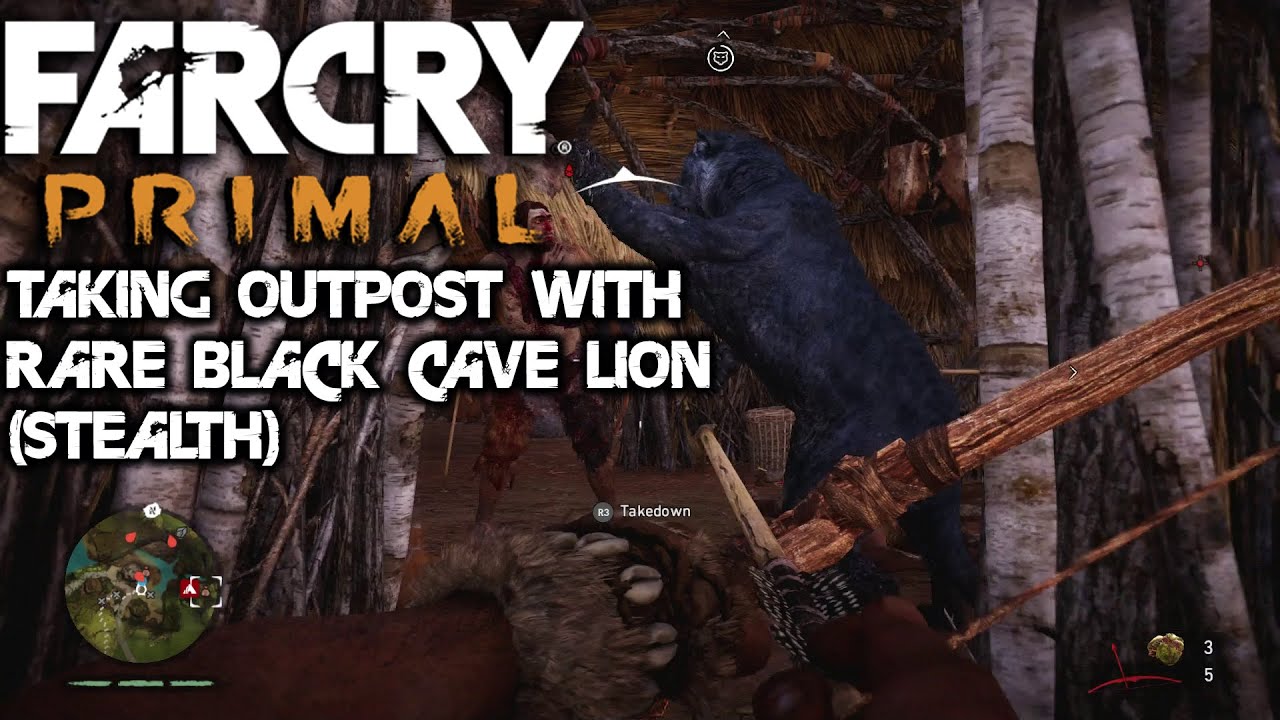 FAR CRY Primal - Taking outpost stealthy and fast with Rare black cave lion - 1080p 60fps - No com