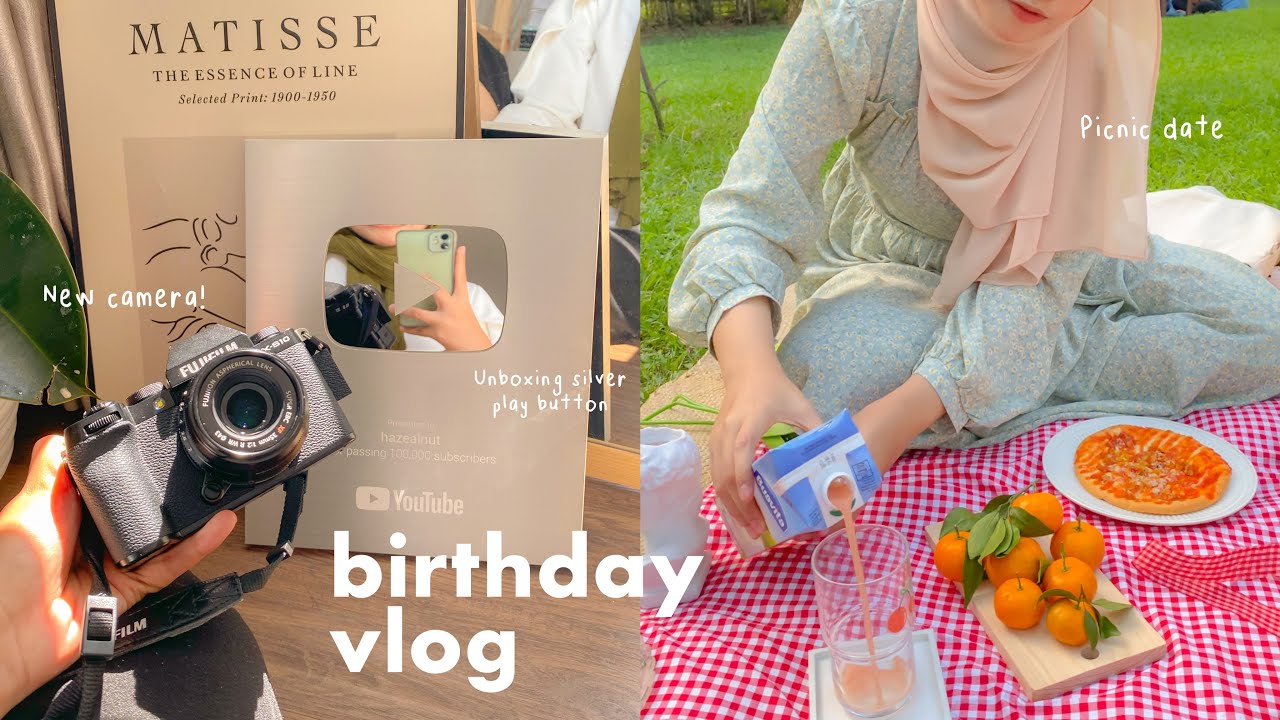 Birthday vlog 🍰🧺🍒  picnic date, unboxing silver play button, buying new camera!