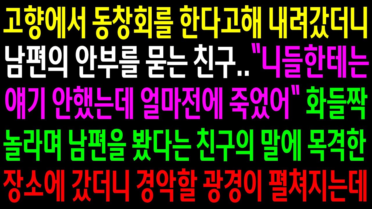 (반전사연)고향에서 동창회를 한다고해 내려갔더니 남편의 안부를 묻는 친구..화들짝 놀라며 남편을 봤다는 친구의 말에 목격한 장소에 갔더니..[신청사연][사이다썰][사연라디오]