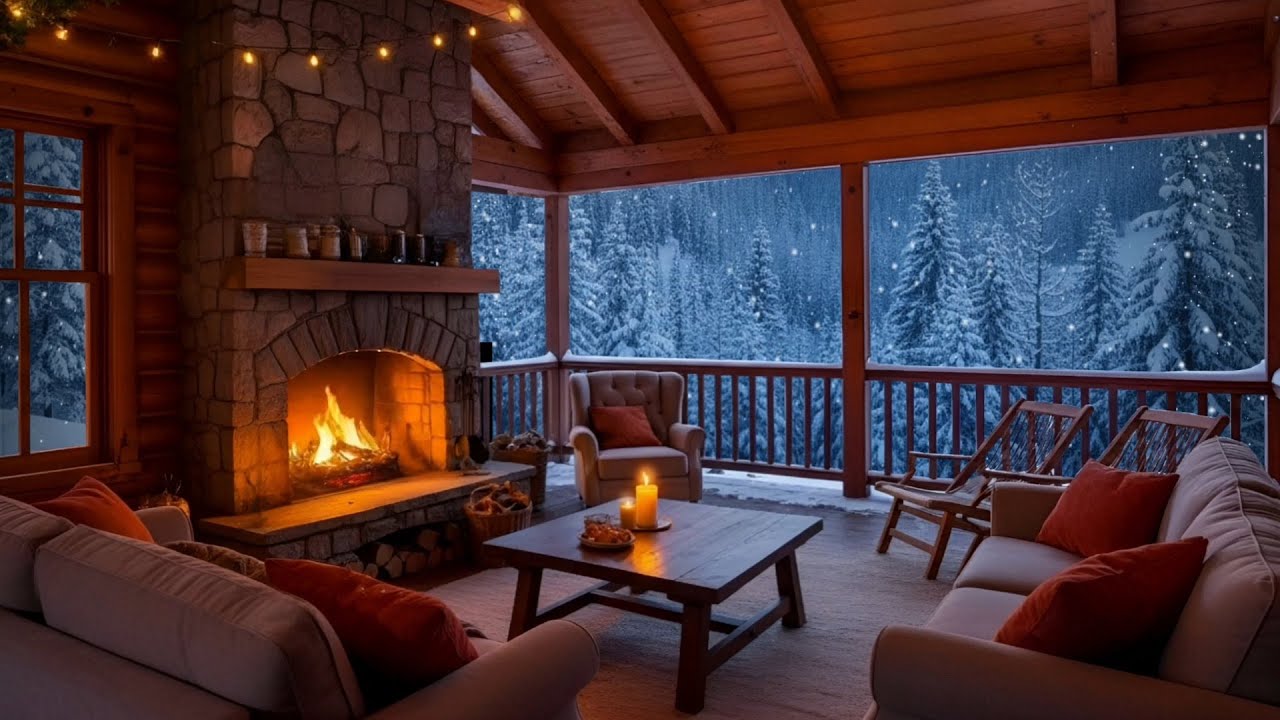Snow Falling Outside, Warm Jazz Inside ❄️ Cozy Cabin Jazz with Fireplace Ambience