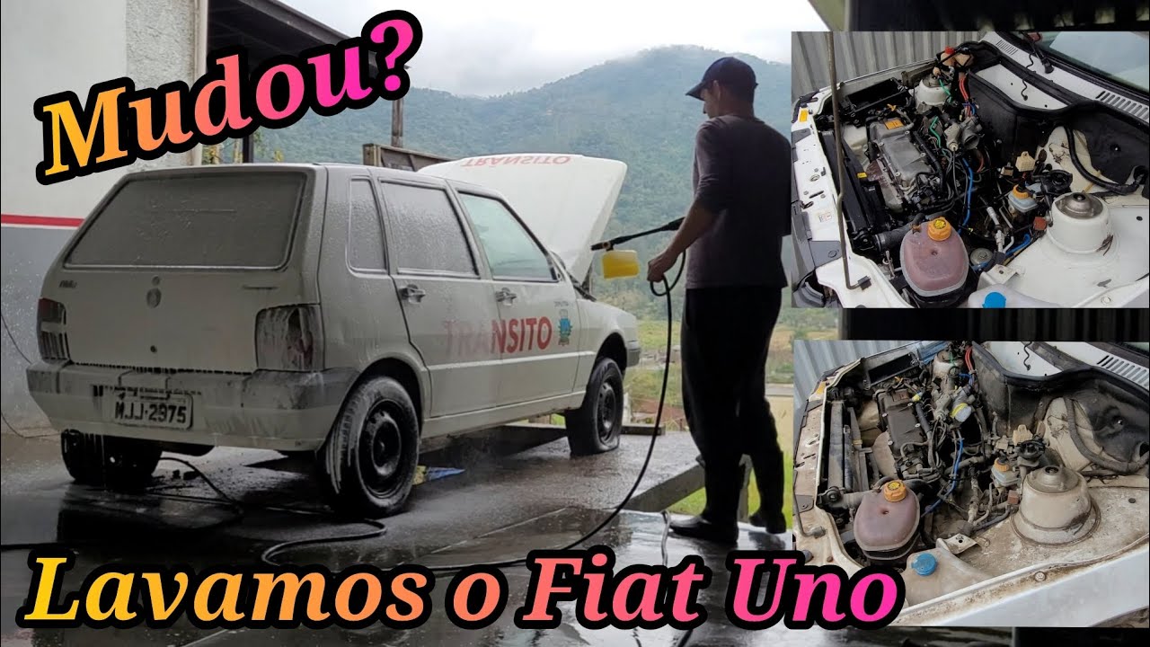 Lavamos o Fiat Uno do leilão, surpresa boa, assoalho tá novo! 