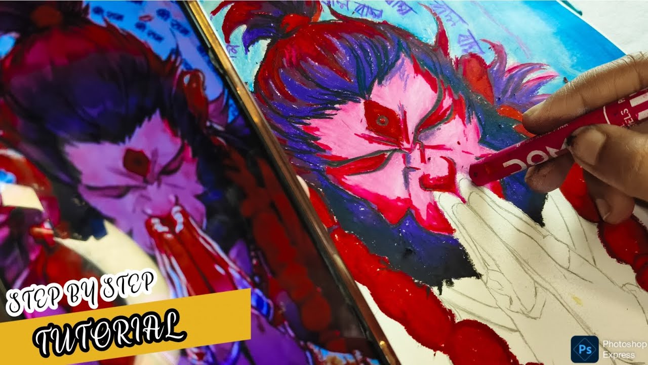 How to draw hanuman ji, Oil Pastel Drawing, Step By Step Tutorial 😍 (Part 2)