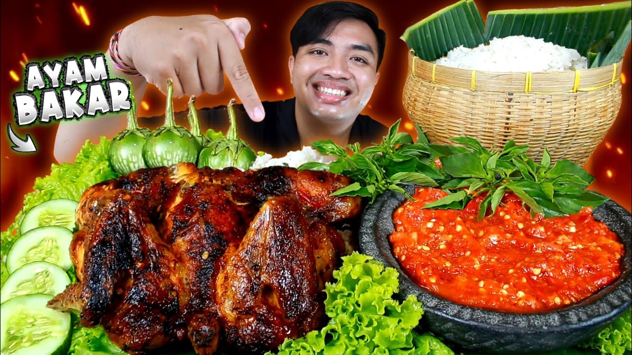 NAMBAH TERUS!! MUKBANG 1 EKOR AYAM BAKAR UTUH SAMBAL SETAN + LALAPAN MENTAH