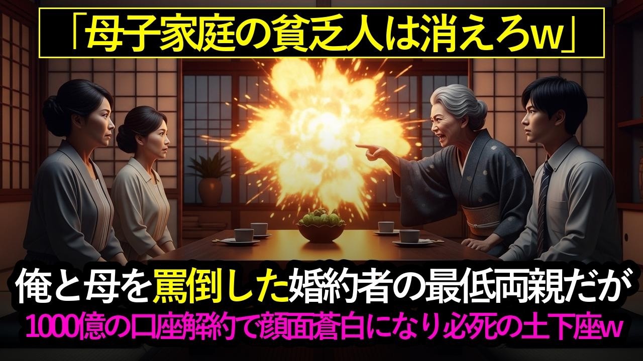 「母子家庭の貧乏人は消えろｗ」と罵る婚約者の両親➡俺の母が現れ「1000億の口座解約ねｗ」両親は顔面蒼白で土下座ｗ #スカッとする話