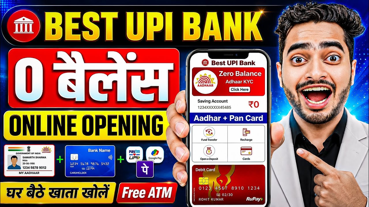 Best upi bank 🔥 without video kyc account opening 2026 || zero balance account online opening
