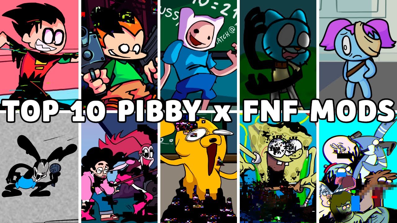 Топ 10 Модов Pibby x FNF (VS Финн и Джейк, Гамбол, Стивен, Губка Боб, Робин) - Friday Night Funkin'