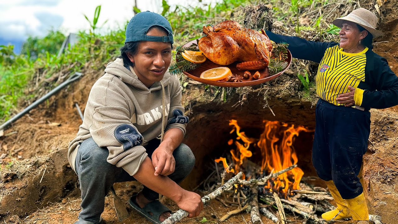 hicimos un horno bajo la tierra y horneamos un pollo con mi MAMÁ ~ JuaneS