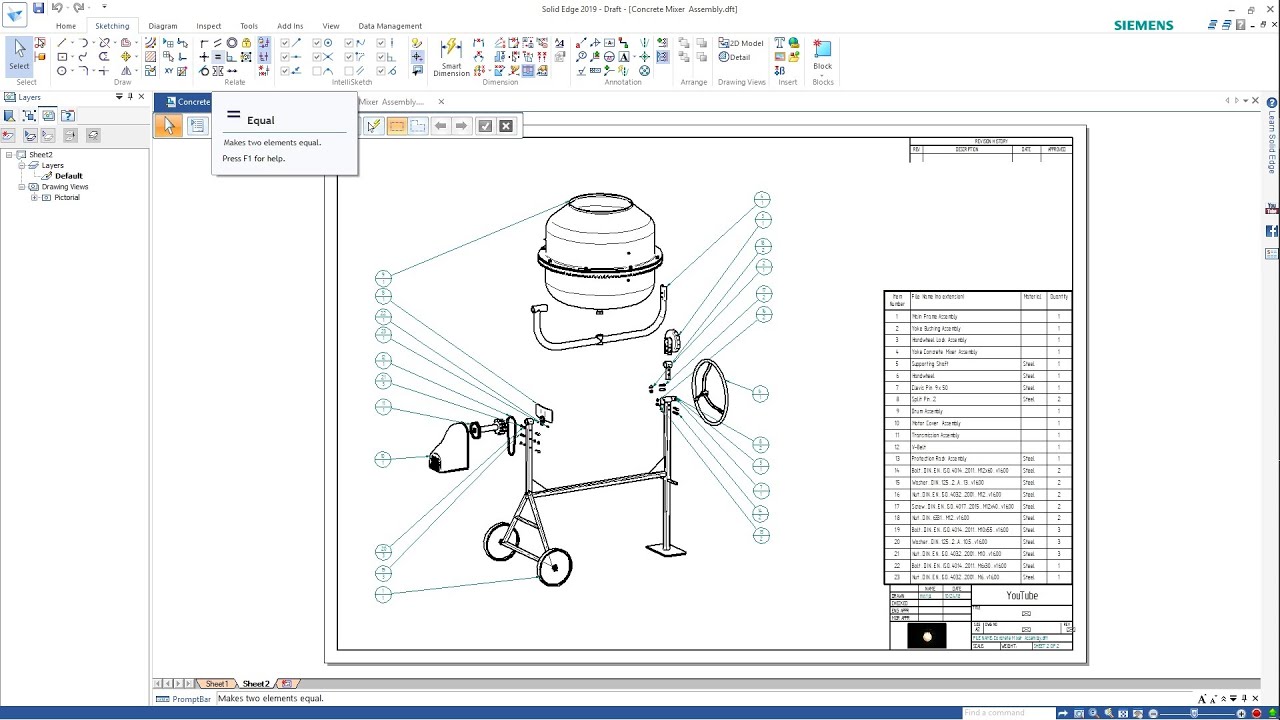 SOLID EDGE 2019 - CONCRETE MIXER ASSEMBLY - DRAWING