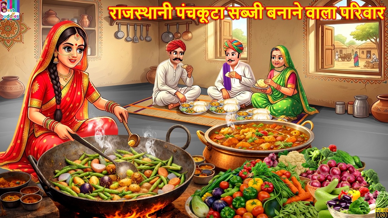 राजस्थानी पंचकूटा सब्जी बनाने वाला परिवार | Hindi Kahani | Cartoon Video | Moral Stories | Kahaniya