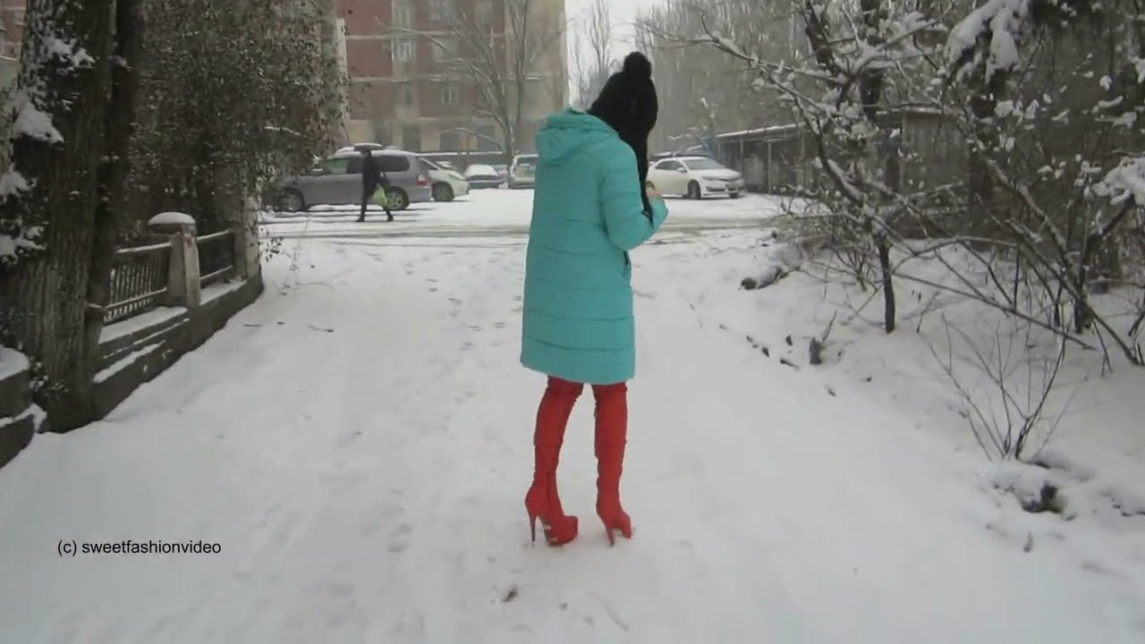 Natalia - Passion2Fashion: Wintertime - Red Boots in white snow… - #0229