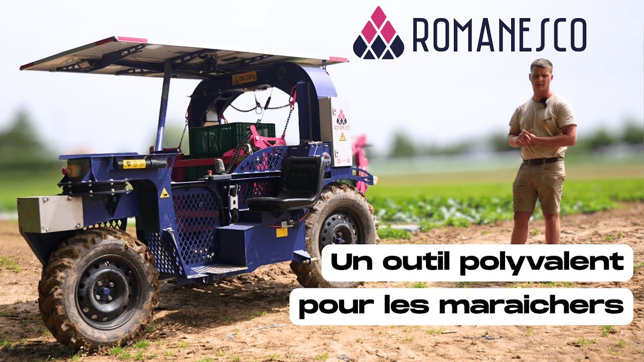 Un maraîcher me fait découvrir sa machine pour planter, désherber et récolter: l’Enjambeur Romanesco