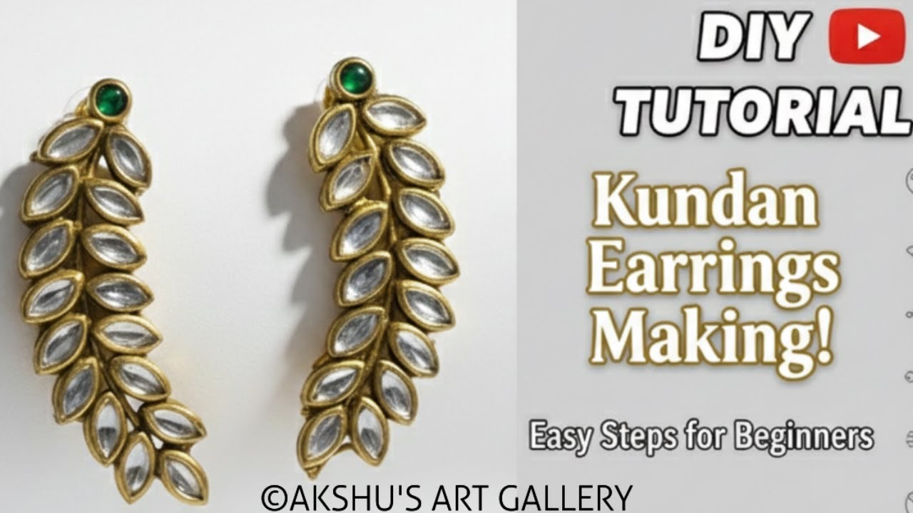DIY Handmade kundan & emerald leaf design earrings | jewelry making tutorial @AKSHUSARTGALLERY