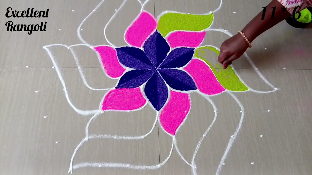 🌺Flower rangoli kolam 🌺11*6 dots poo kolam #yt #trending #viral #2#new #video @Excellent Rangoli