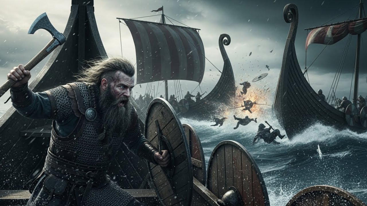 What happened when Viking longships collided with enemy fleets at sea