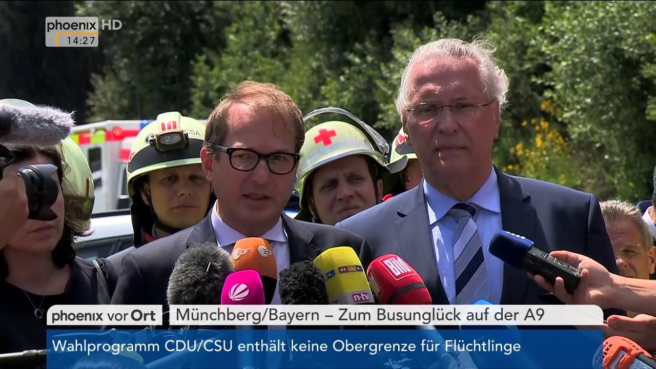 Busunfall auf A9: Alexander Dobrindt und Joachim Herrmann geben Statements am 03.07.2017