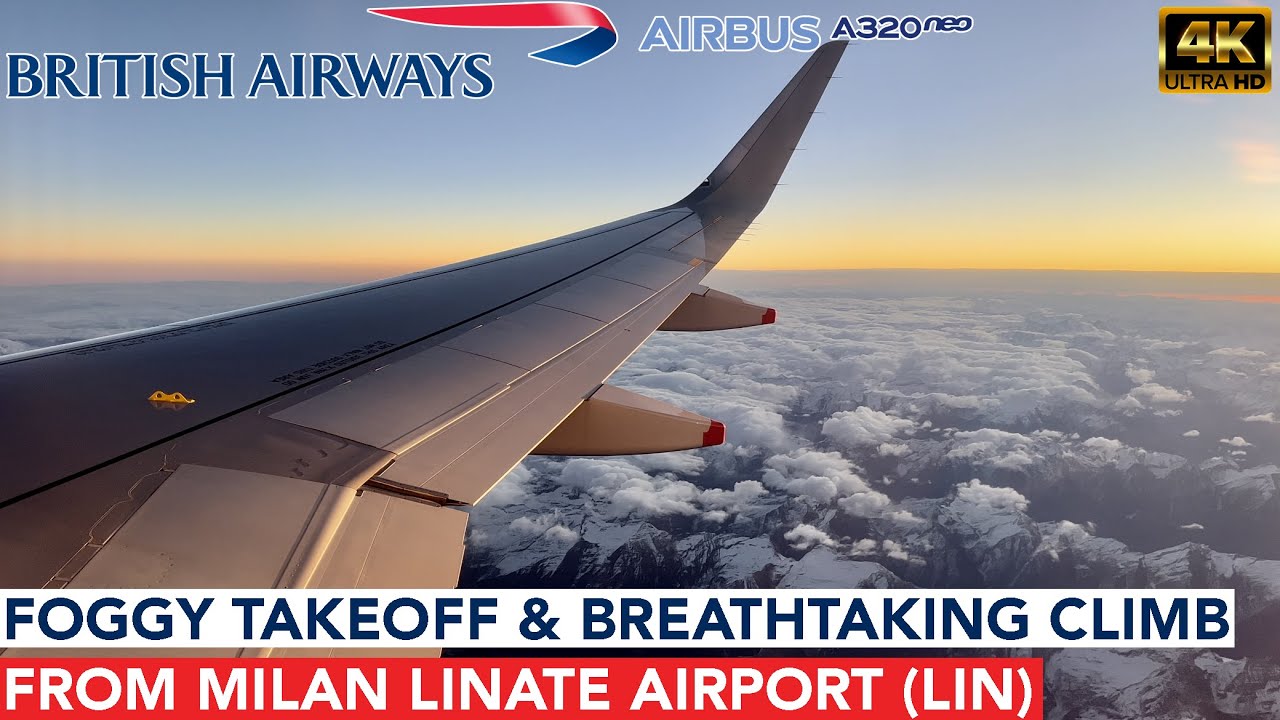 [4K] British Airways | Airbus A320neo | Great foggy departure from Milan Linate Airport