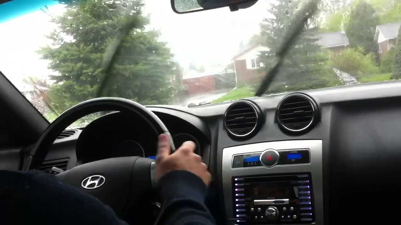 V6 straight pipe hyundai tiburon fun in the rain