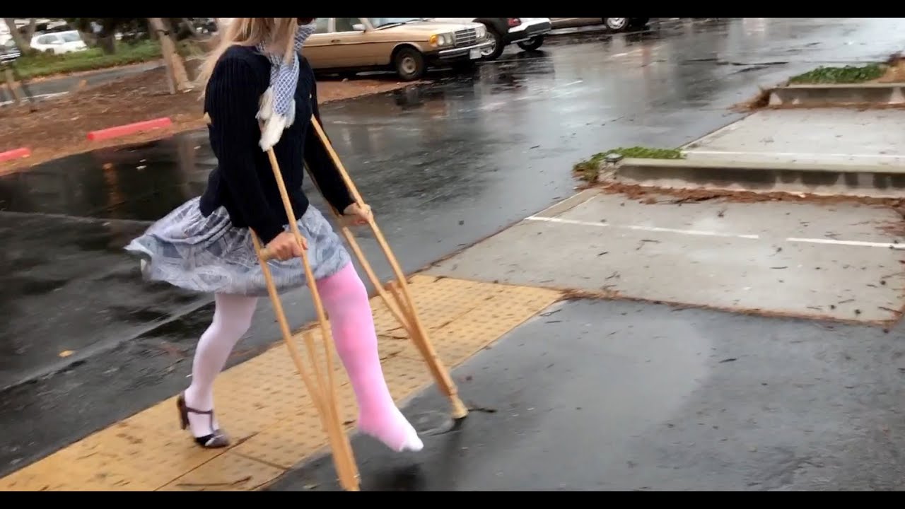 Crutching on a Windy Day in a Long Leg Cast