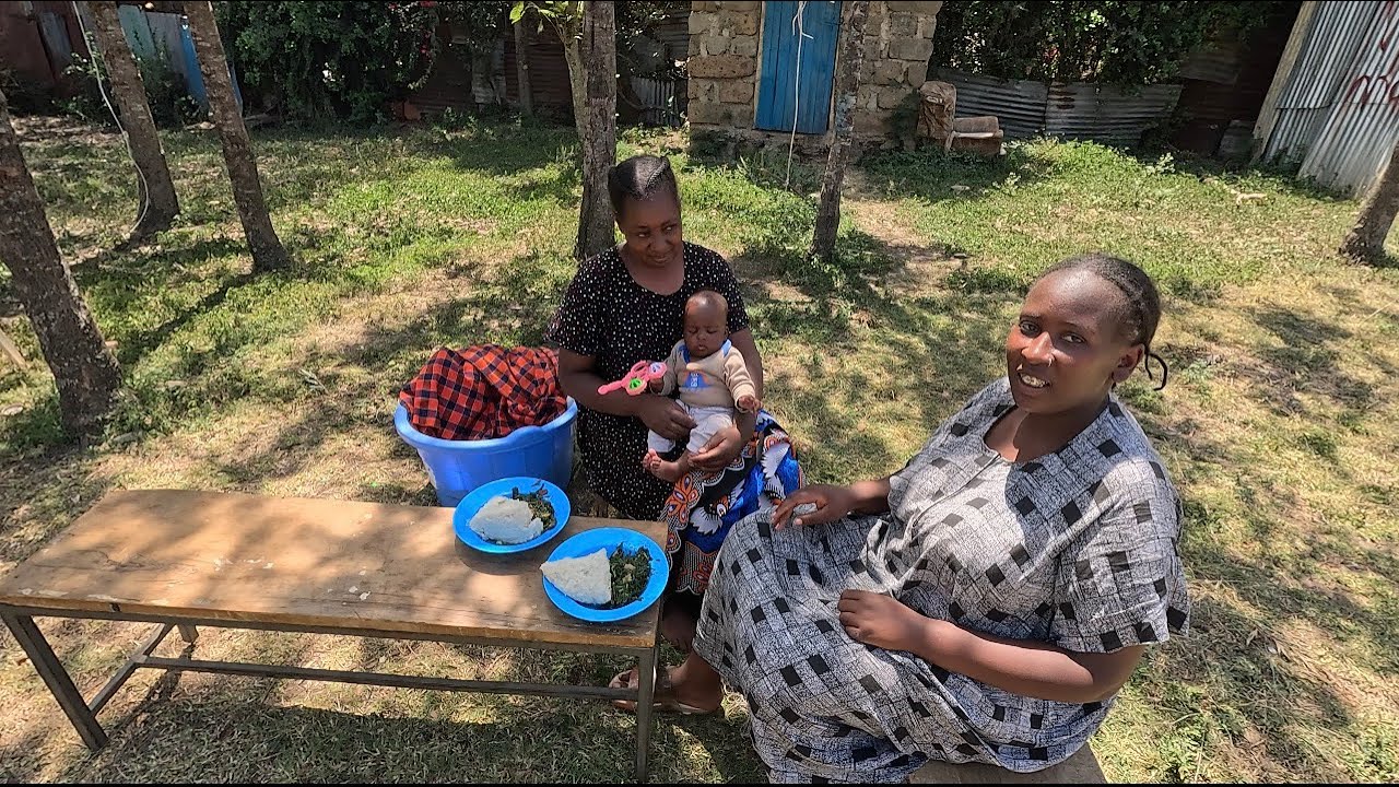 Authentic Village Life in Africa Preparing vegetables from farm to table