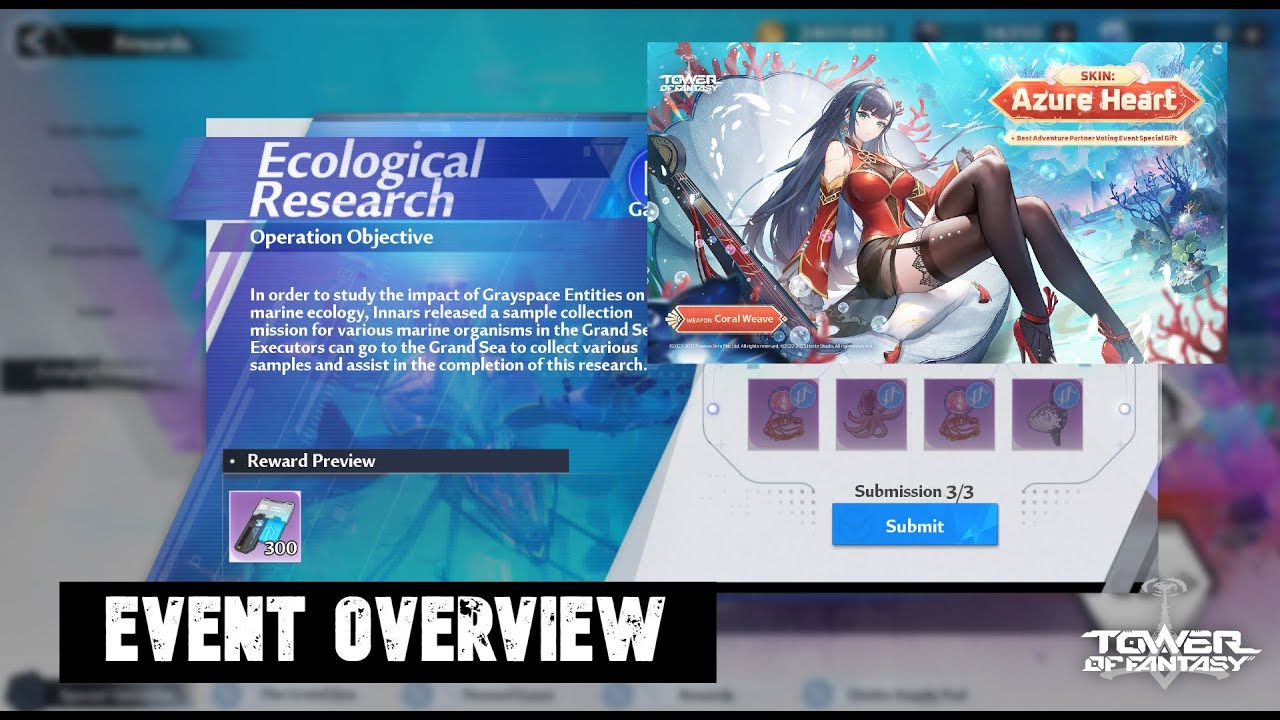 Ecological Research Event Overview | Lin's Azure Heart skin - Tower of Fantasy