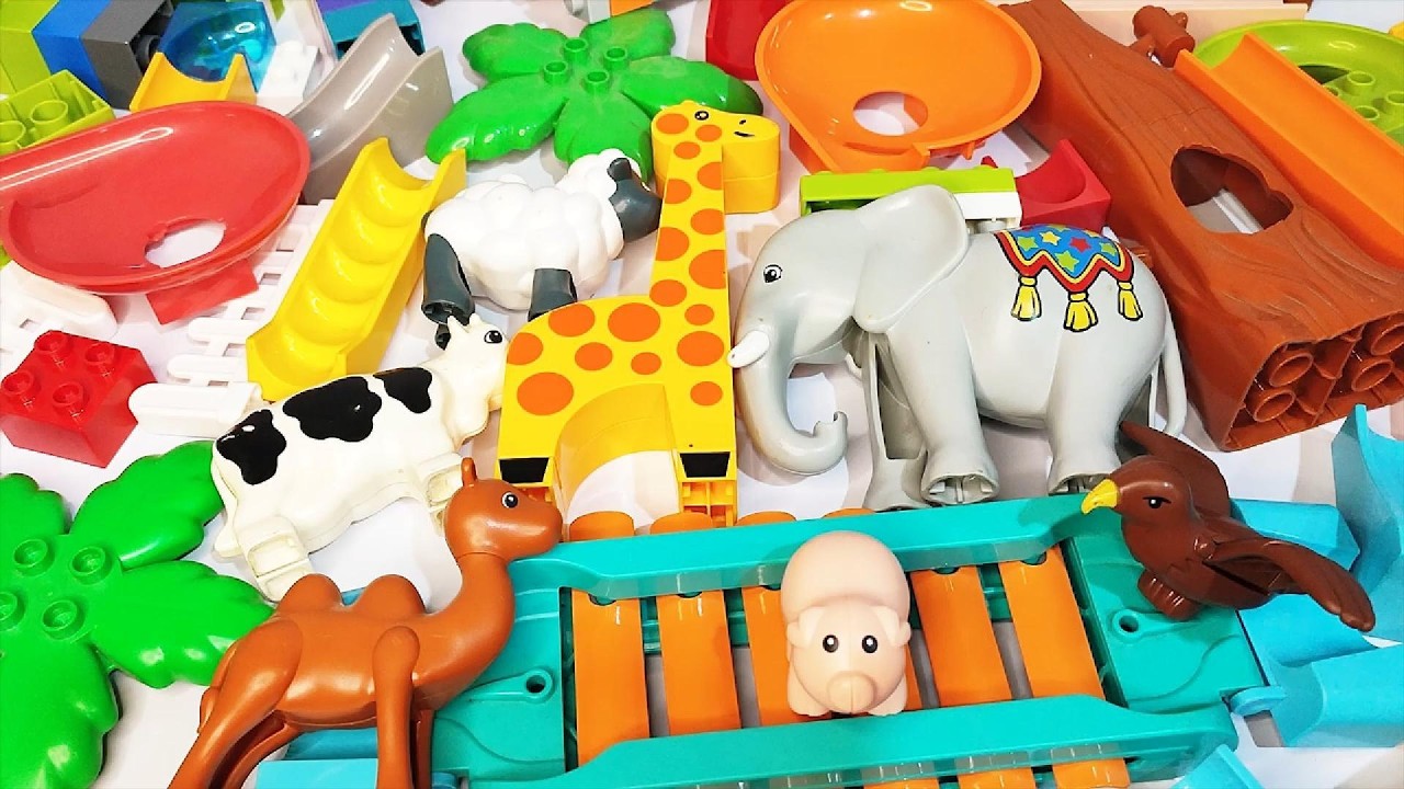 Satisfying Building Blocks ASMR Marble Run #31 Cow, Elephant and & wild animals course live 32