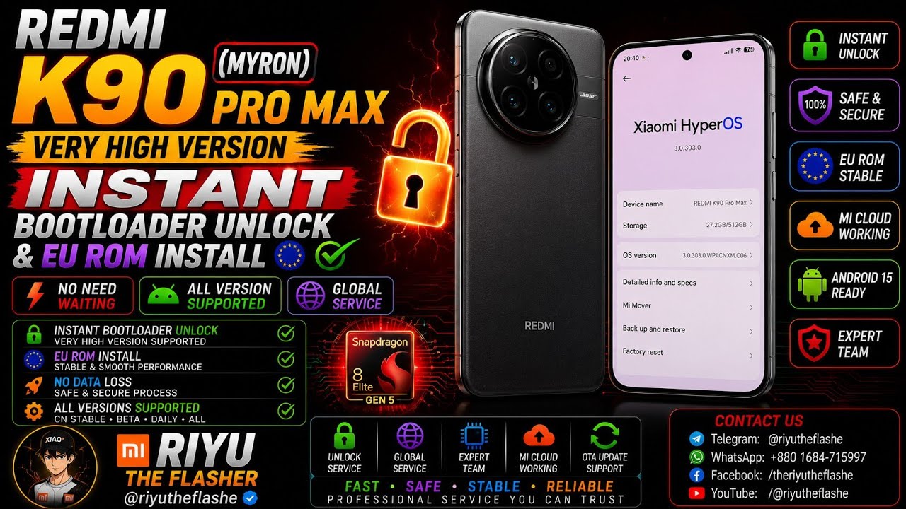 REDMI K90 PRO MAX (MYRON) INSTANT BOOTLOADER UNLOCK AND EU ROM INSTALL✔️ALL VERSION SUPPORTED✅🆗