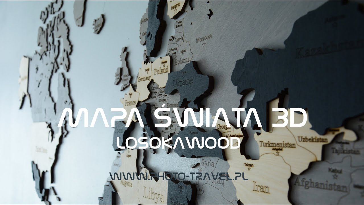 Mapa świata na ścianę 3D Losokawood