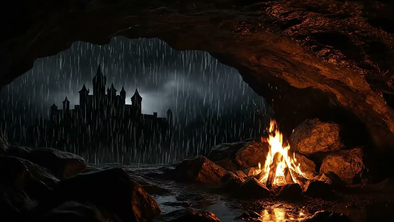 Rain & Campfire by an Ancient Castle | 2 Hours of Sounds for Sleep & Relaxation | 4K