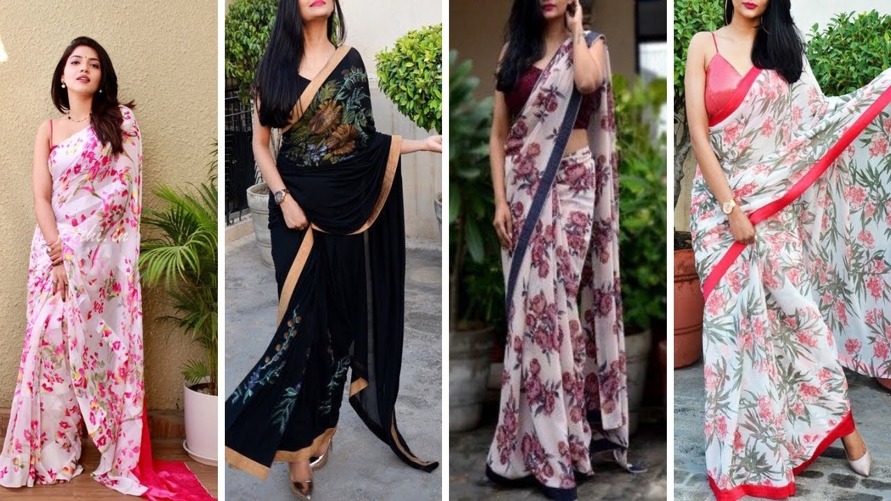 Flower printed saree designs|| designer saree collection
