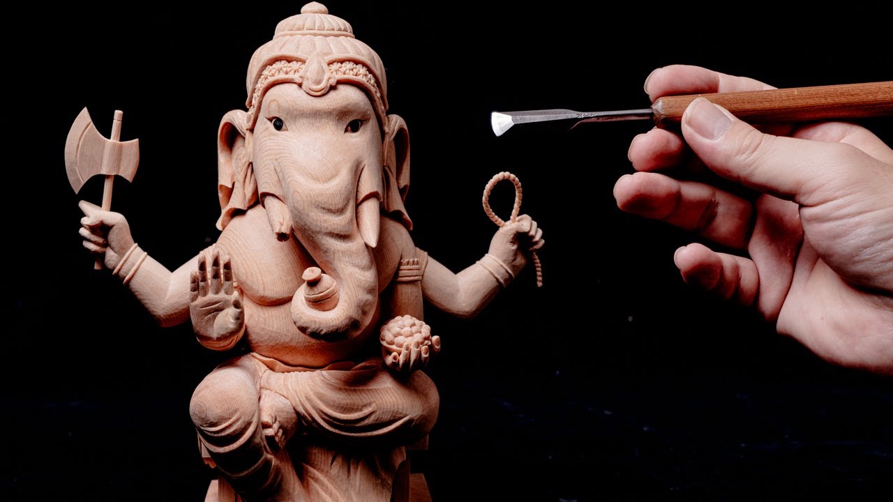 Processo de escultura em madeira de Ganesha! Técnicas japonesas de escultura em madeira!