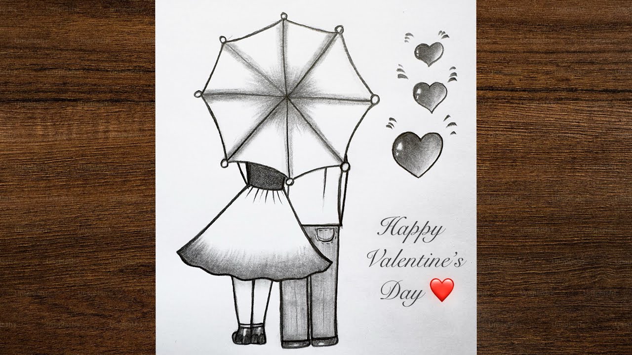 Valentine’s Day couple drawing / step by step couple drawing / Easy drawing 💚