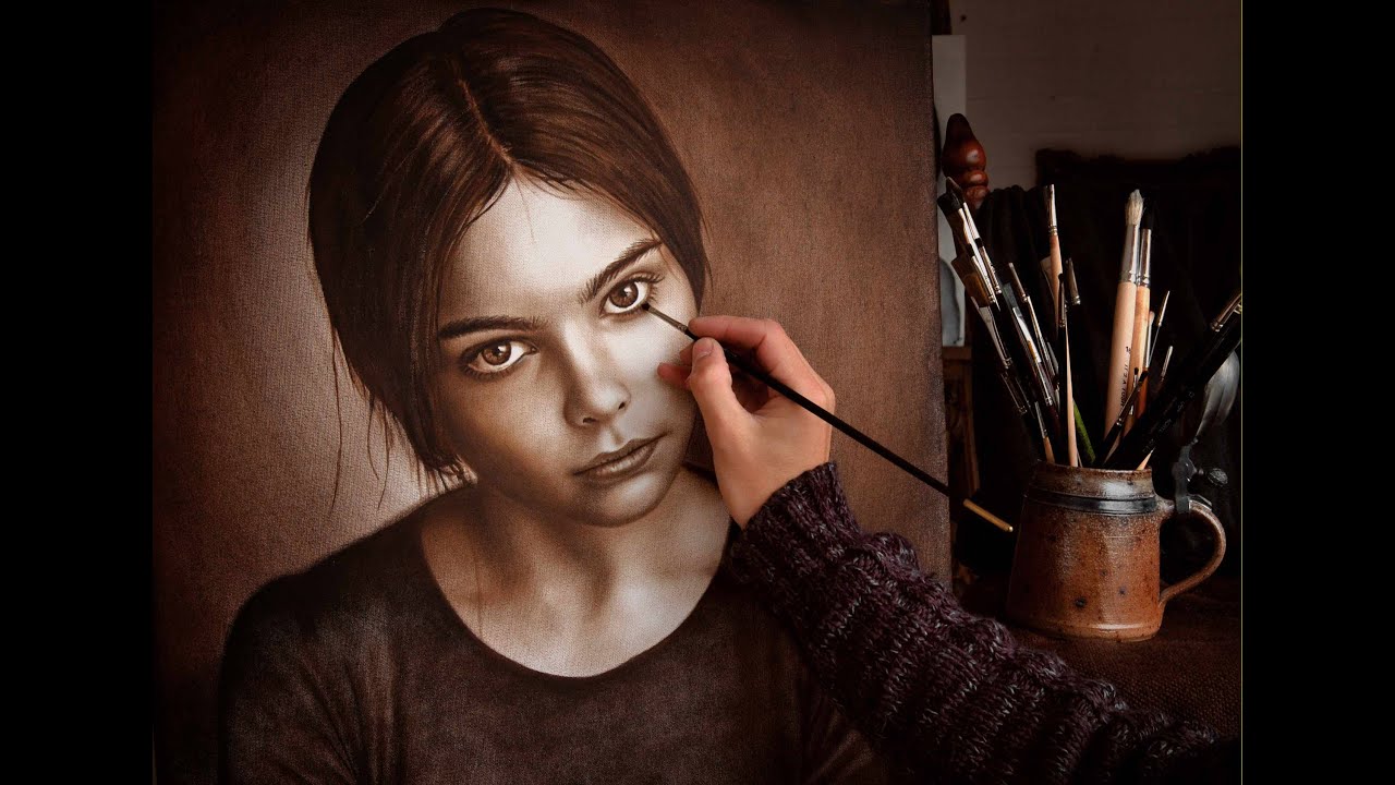 Speed Drawing of a face/ portrait painting in Dry Brush Technique
