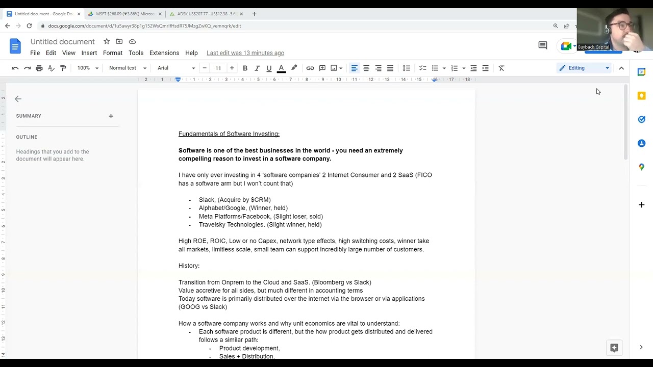 Fundamentals of Software Investing