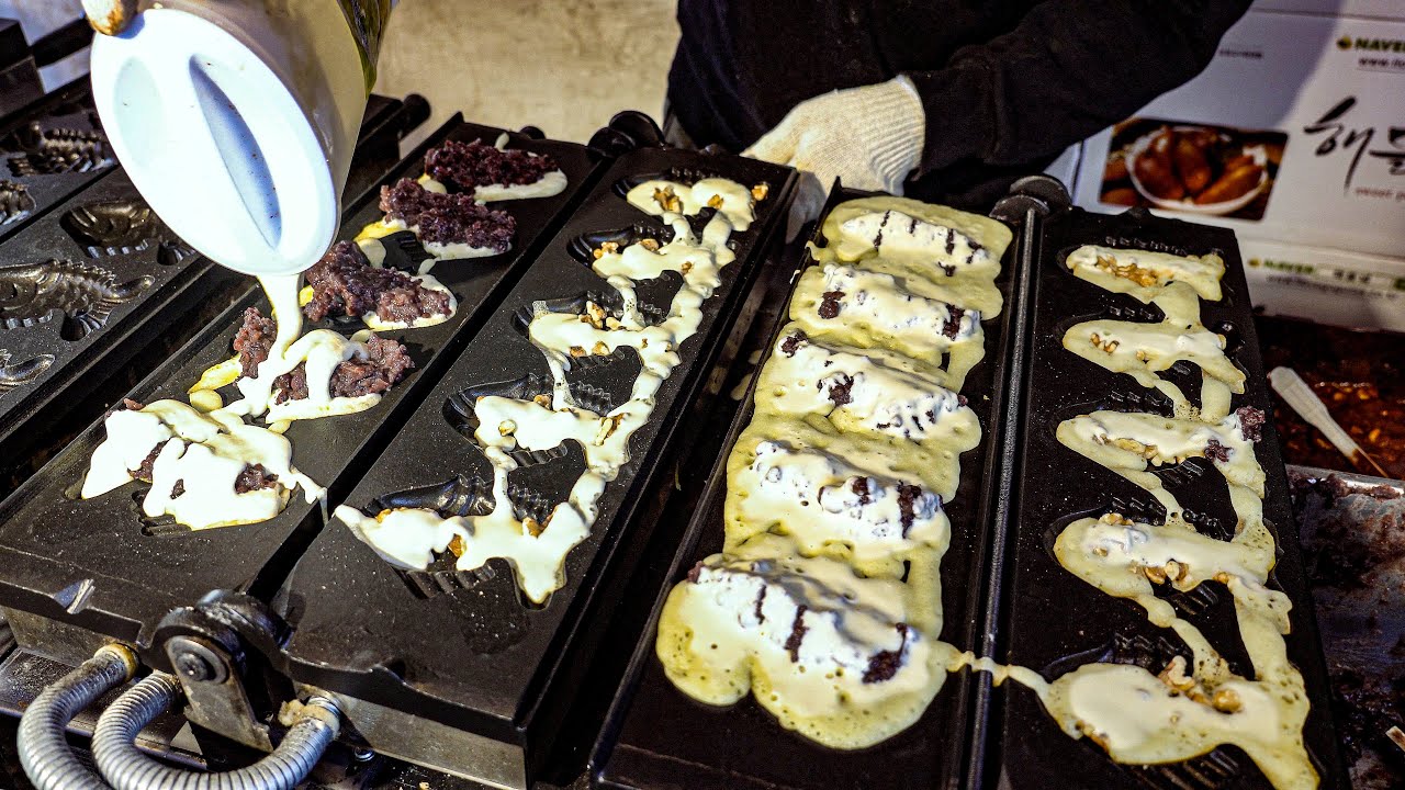 Самые известные Bungeoppang & Egg Bread в Каннам, Корея. Это гангнамский стиль. Уличная еда в Кореи